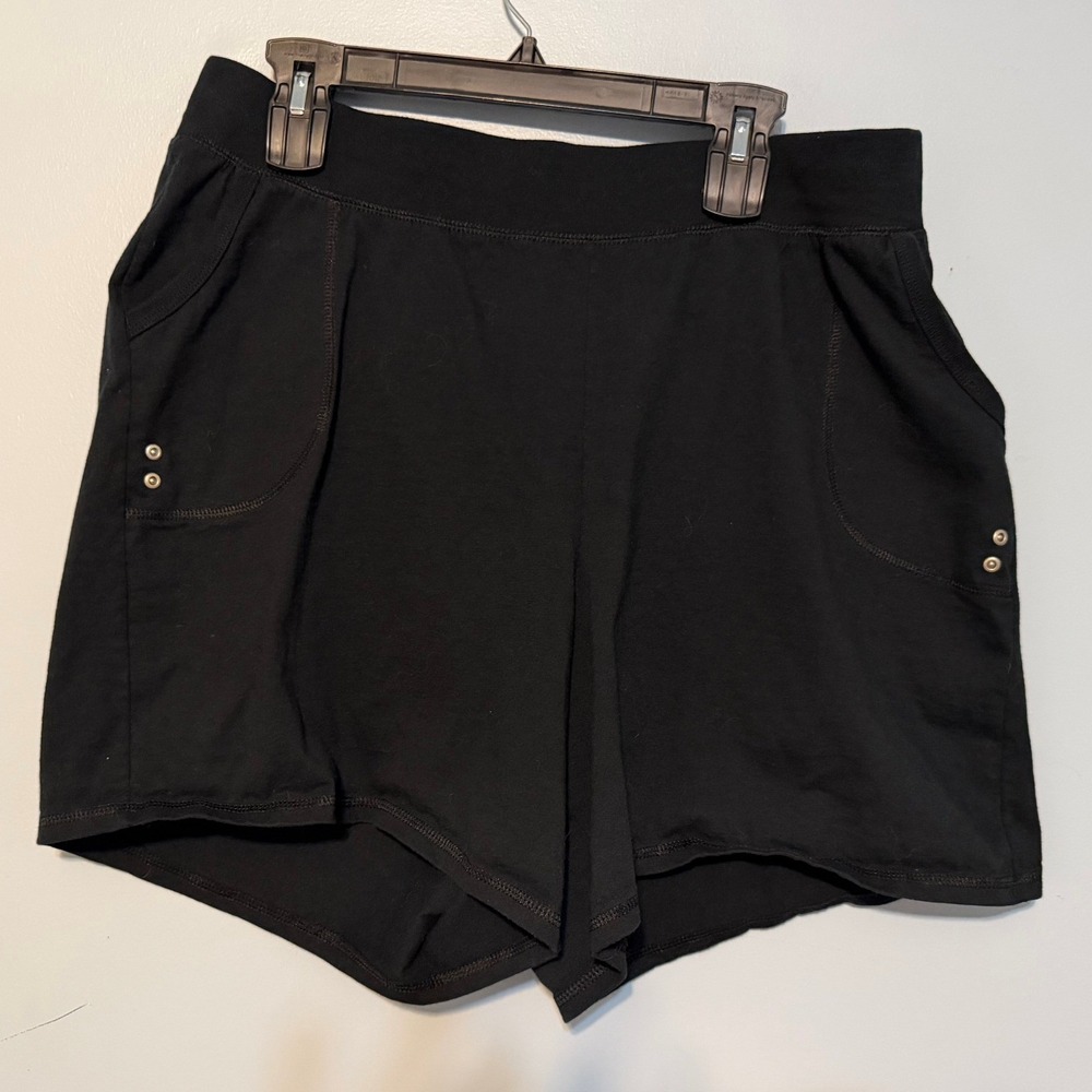 Just My Size Women's 2X 18/20W Black Cotton Knit Pull On Shorts 1834